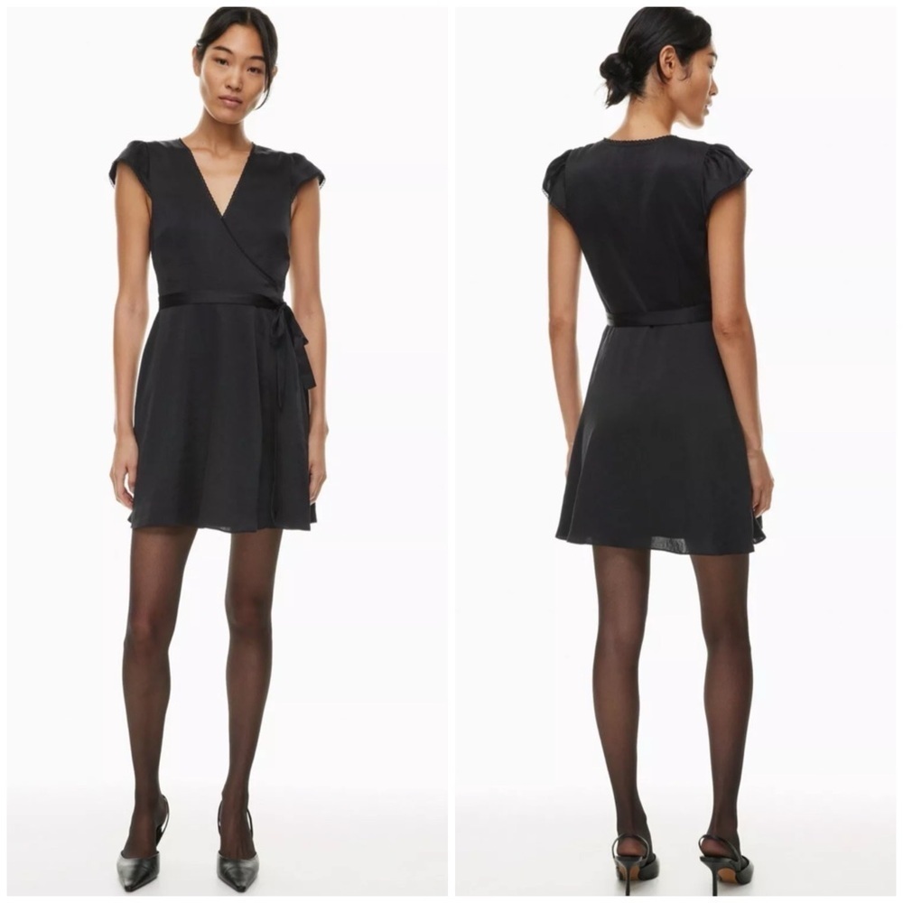 Wilfred Women's Mademoiselle Wrap Dress Black Satin Lace Trim Lightweight Sz M